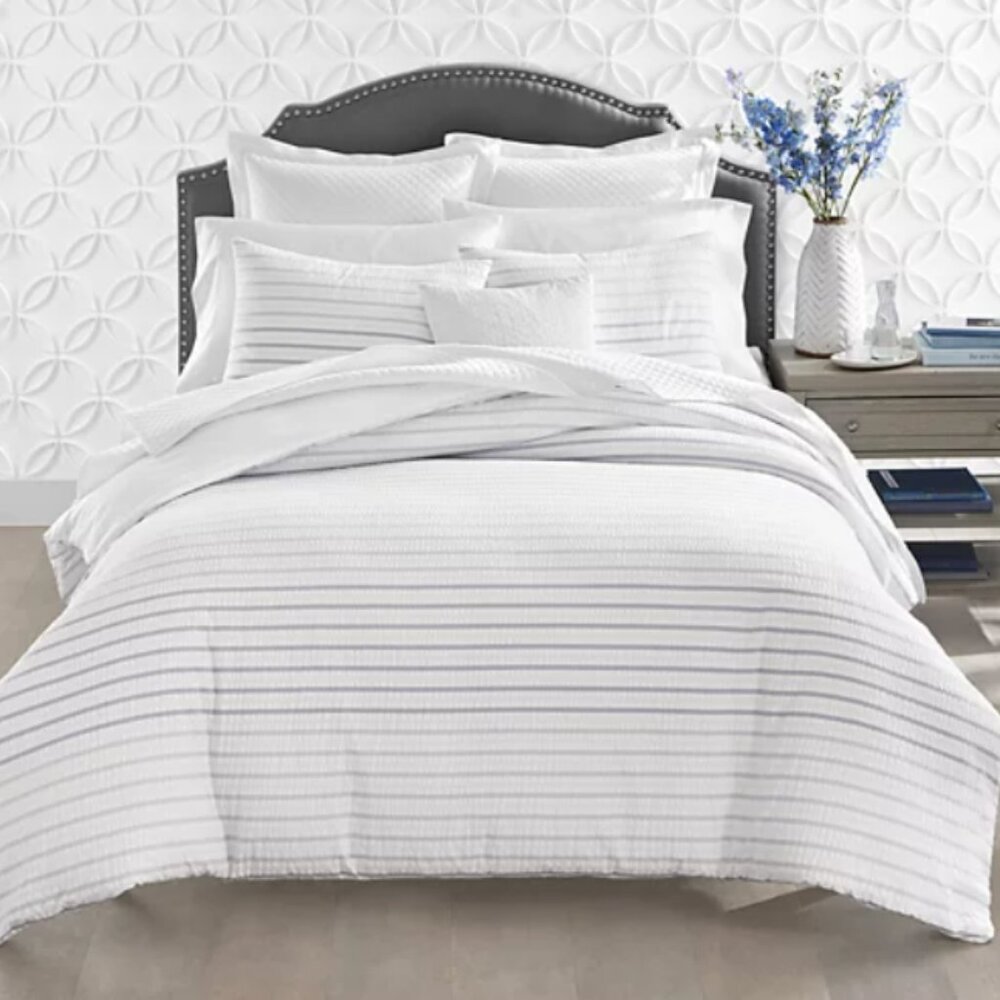 Charter Club Damask Designs Seersucker Ombre Stripe QUEEN Duvet & Shams Gray